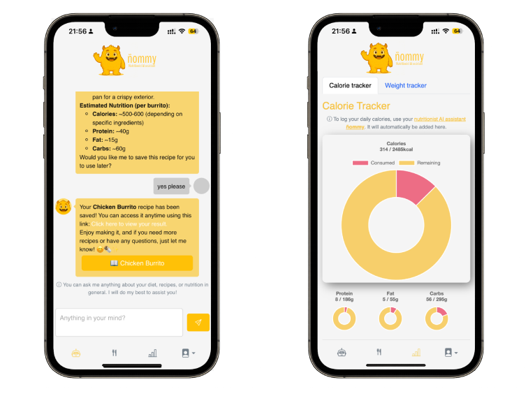 ñommy is an AI assistant which can asnwers all your questions and help you tracking your nutrition effects!