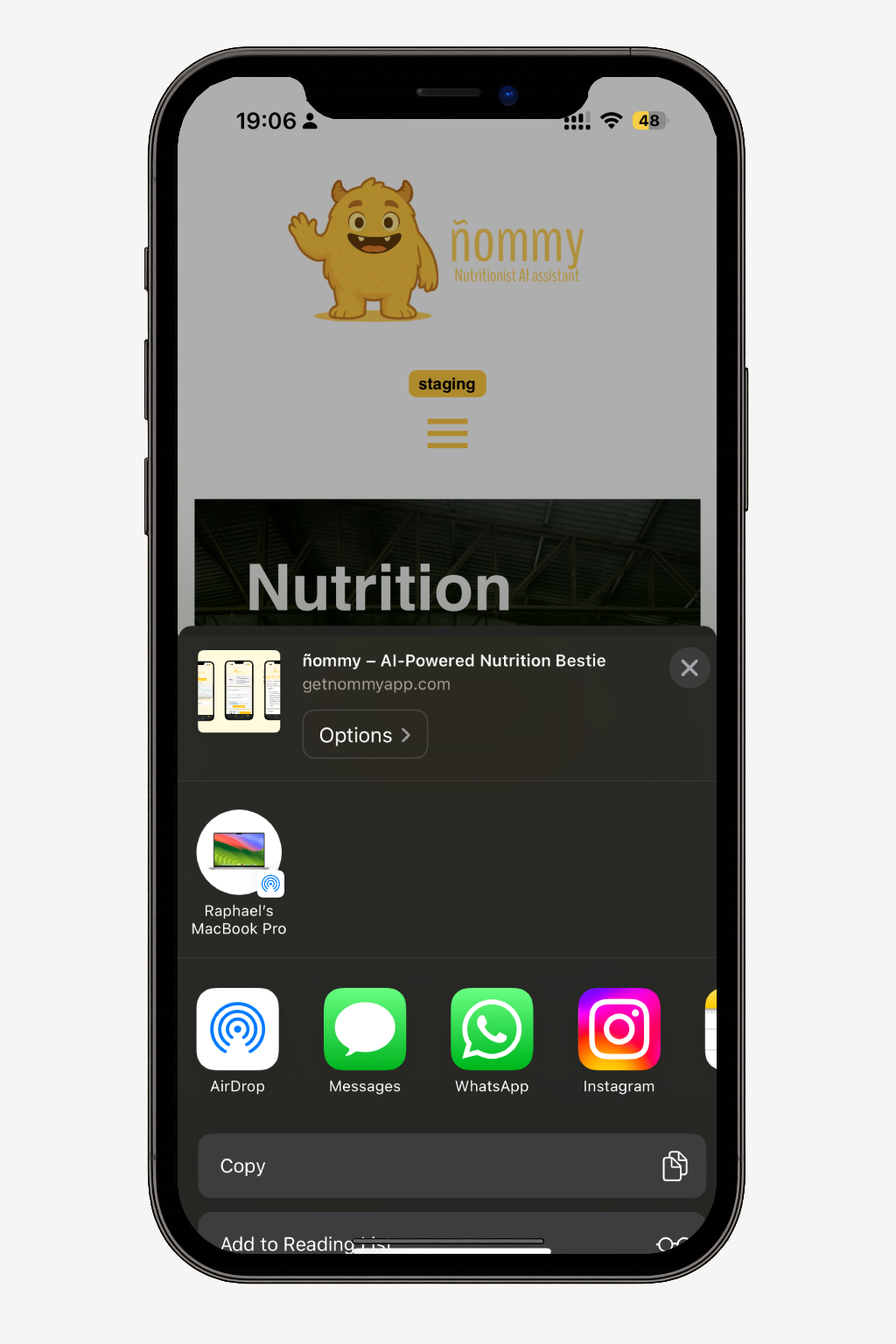 ios installation using the share menu